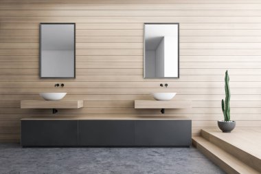 Çift lavabo ile ahşap banyo iç