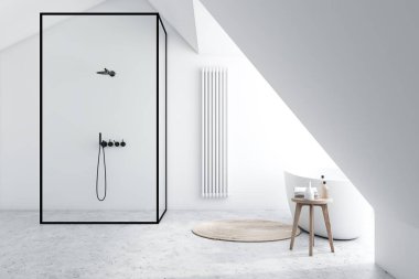 Beyaz banyo iç, küvet ve duş