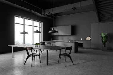 Masa ile gri mutfak köşesi