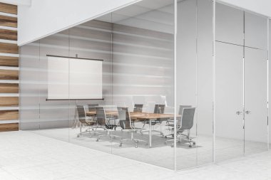 Projeksiyon ekranlı ahşap toplantı odası