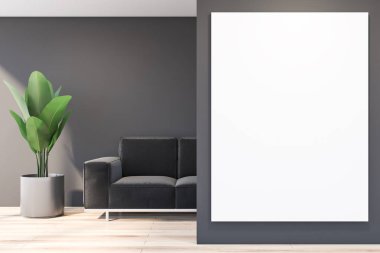 Gri oturma odası kanepe ve poster