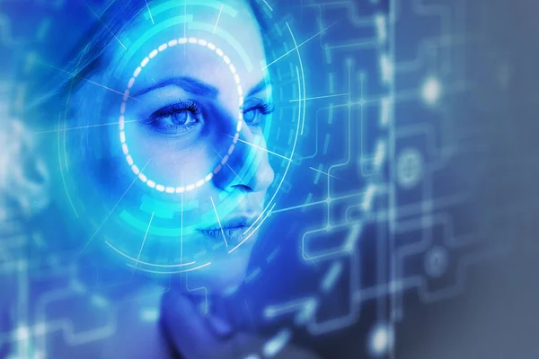 Woman face and facial recognition interface — Stock Photo, Image