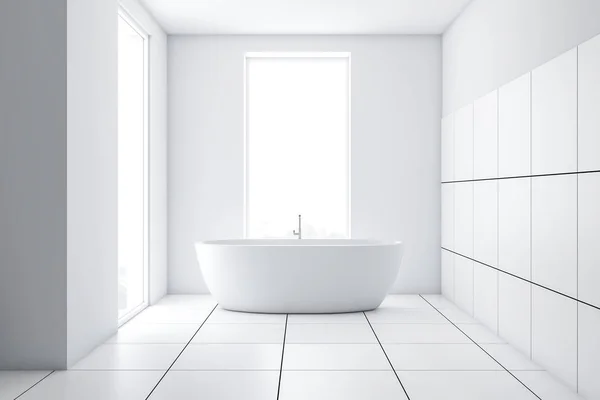 Interior de banheiro de azulejo branco moderno com banheira — Fotografia de Stock