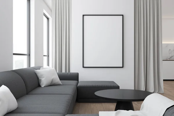 White living room interior with sofa and poster — Stock Photo, Image