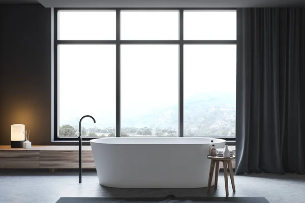 Dark gray bathroom, tub and window — Stock Photo, Image