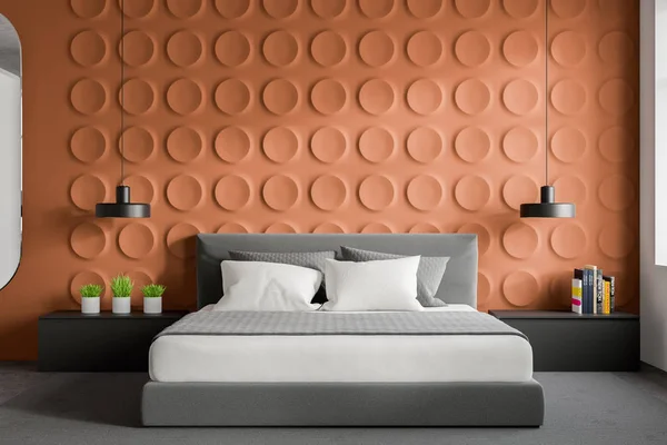 오렌지 기하학적 패턴 침실 인테리어 — 스톡 사진
