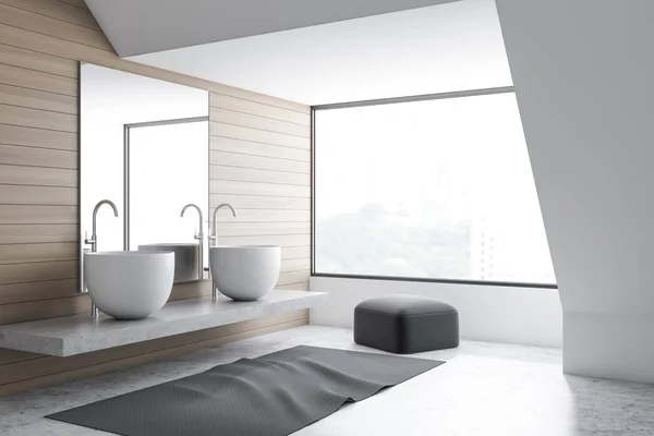 Dachboden Badezimmerecke mit Doppelwaschbecken — Stockfoto