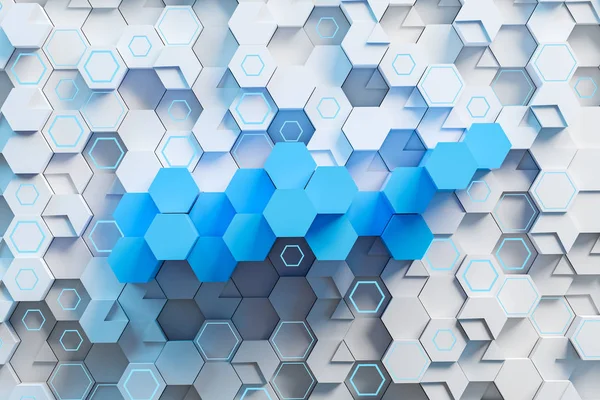 Вид сверху на голубые и белые шестиугольники — стоковое фото