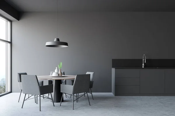 Gray dining room interior with countertop — Stock Photo, Image