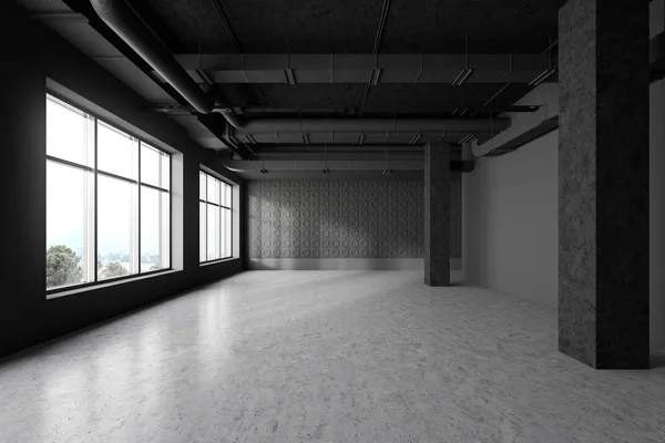 Quarto vazio cinza escuro loft estilo industrial — Fotografia de Stock