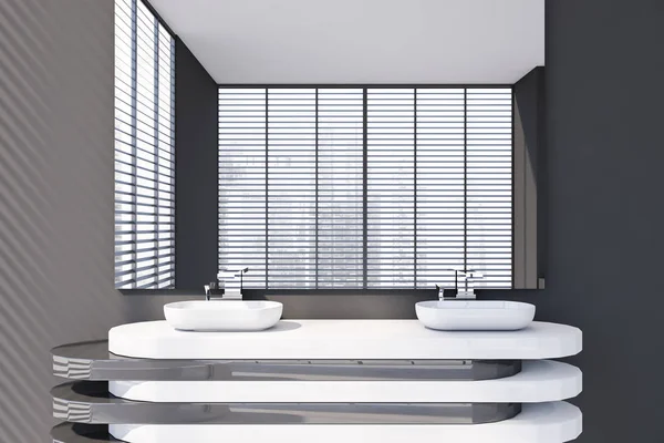 Gros plan de l'évier double dans la salle de bain moderne grise — Photo