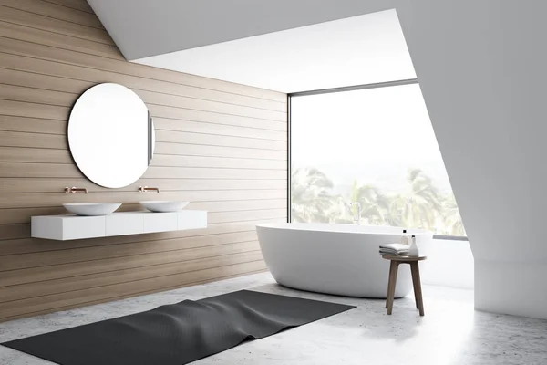 White and wooden bathroom corner, sink and tub — Stock Image White and wooden bathroom corner, sink and tub Stock Picture