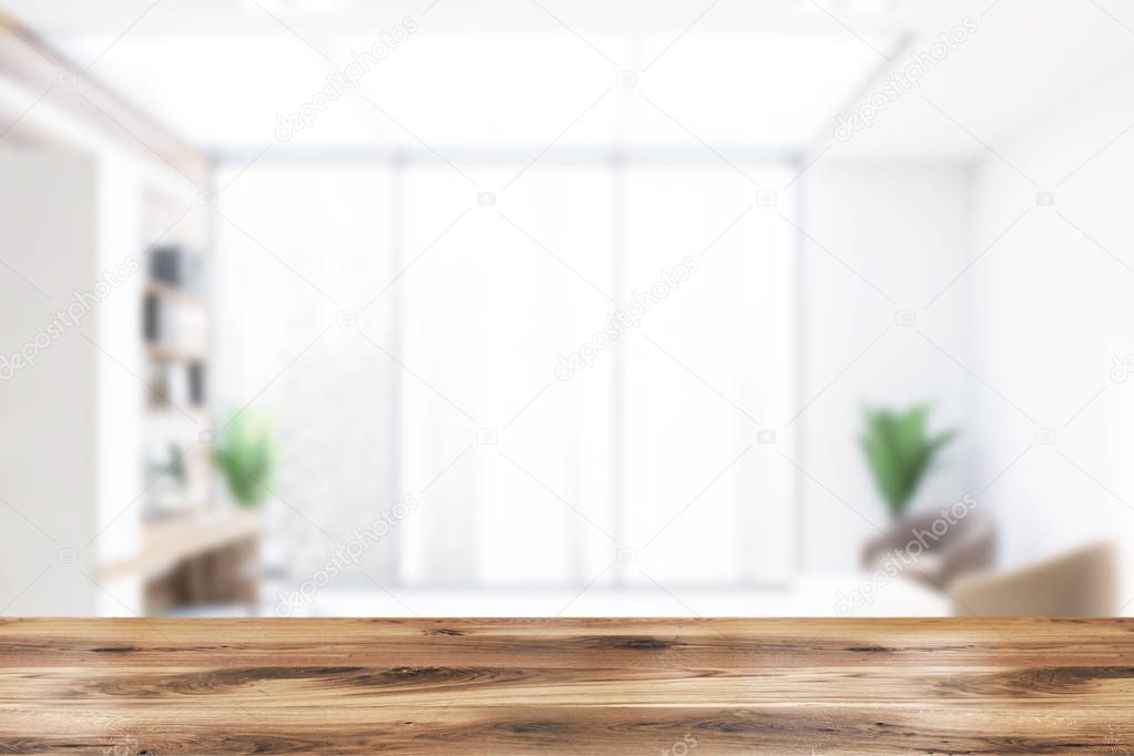 Blurred white and wooden office with lounge