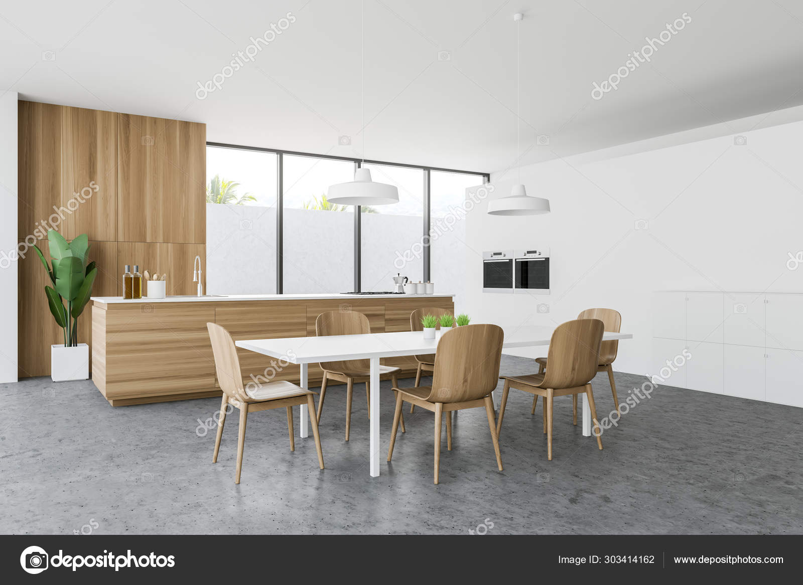 White Kitchen Corner Countertop And Table Stock Photo