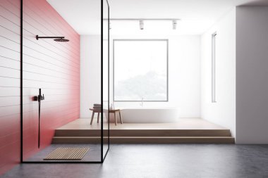Beyaz ve kırmızı banyo iç, duş ve küvet