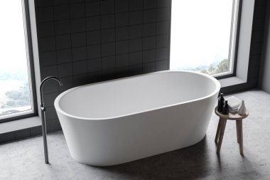 Küvetli gri kiremit banyonun üst görünümü