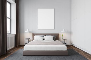 Beyaz yatak odası iç posteri ile