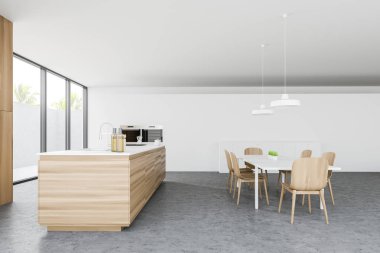 Tezgah lı ve masalı mutfağın yan görünümü