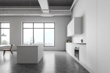 Beyaz mutfak ile yan görünüm çubuğu