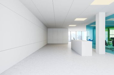 Resepsiyon masası ile beyaz ofis