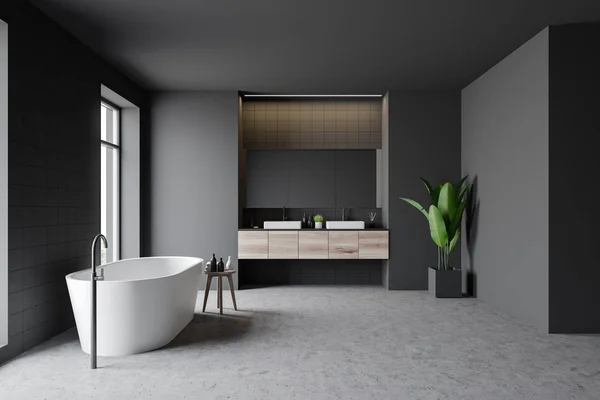 灰色のバスルームのインテリア、浴槽、シンク — ストック写真