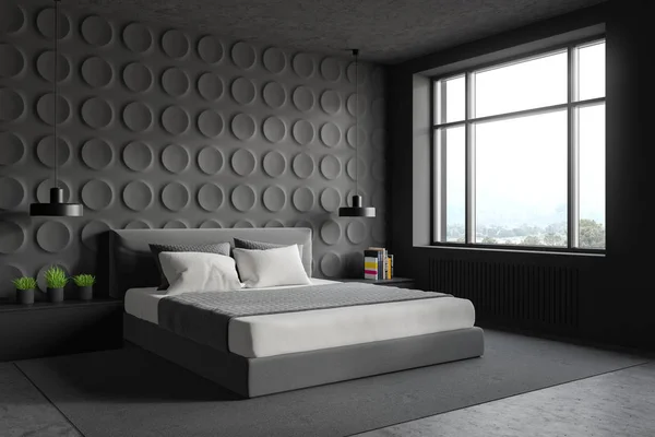 グレーの幾何学模様の寝室コーナー — ストック写真