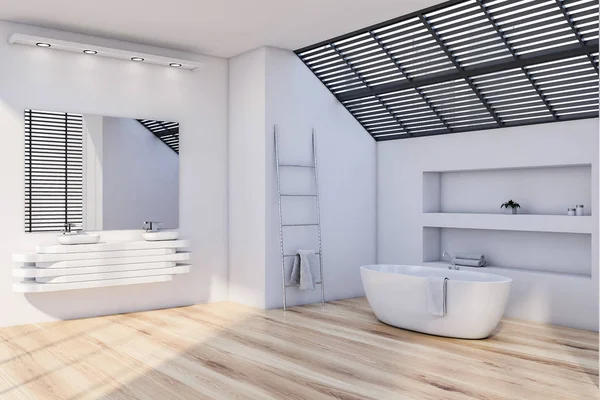 Белый мансардный уголок ванной комнаты, трубка и раковина — стоковое фото
