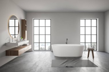 Küvet ve lavabo ile beyaz çatı banyo iç