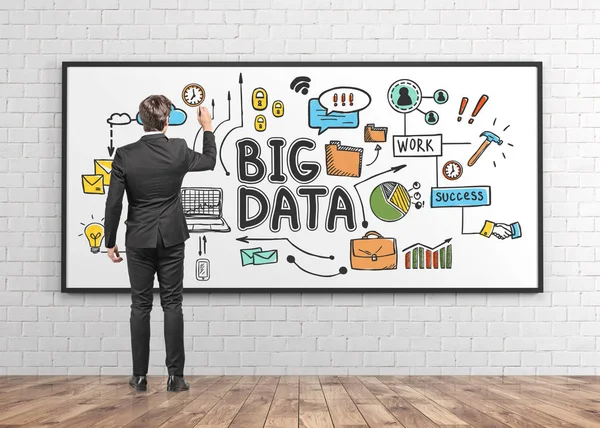 Businessman drawing big data sketch — Stock Photo, Image