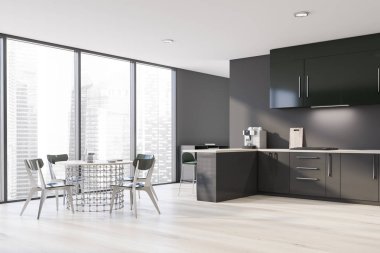 Çatı gri ve masa ile yeşil mutfak köşesi