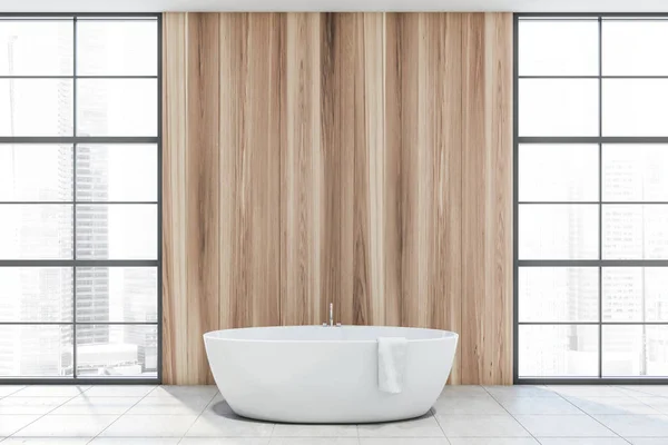 Lussuoso bagno interno in legno con vasca — Foto Stock