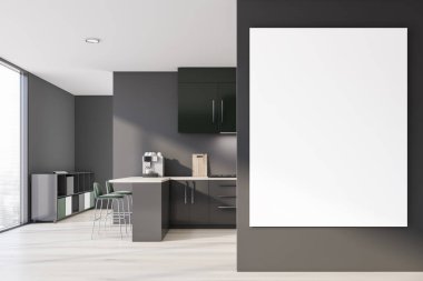 Sayaçları ve posterile gri mutfak iç