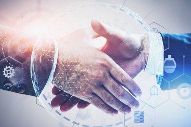 İşadamlarının el sıkışması, yüksek teknoloji arayüzü