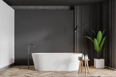 Küvetli gri minimalist banyo iç