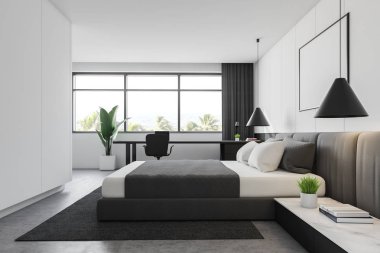 Ev ofis ile Beyaz ana yatak odası iç