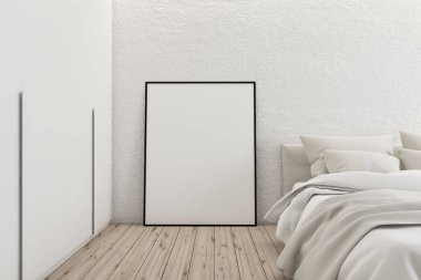 Sahte poster ile beyaz ana yatak odası