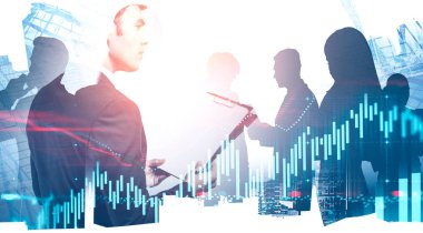 Genç Ceo ve ekibi şehirde, grafikler