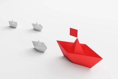 Liderlik kavramı, kırmızı ve beyaz kağıt gemiler