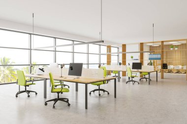 Toplantı odası ile parlak ahşap açık alan ofis