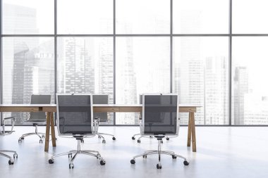 Black chair panoramic conference room interior clipart