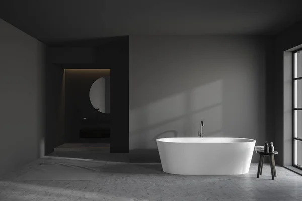 Luxury gray bathroom interior with tub and sink — Stock Photo, Image