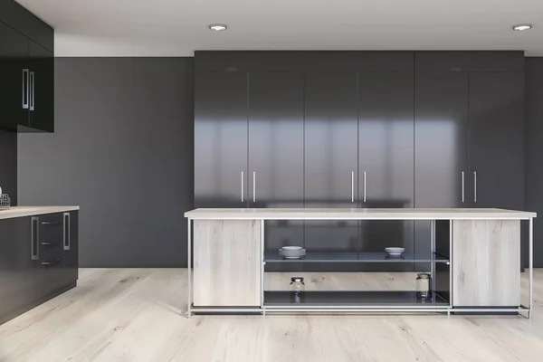 Gray kitchen interior with island — Stock Photo, Image