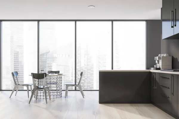 Loft cinza e verde cozinha interior com mesa — Fotografia de Stock