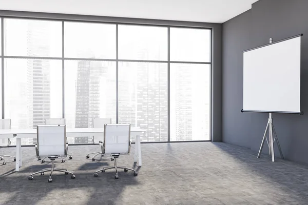 Gray office conference room with projection screen — Stock Photo, Image