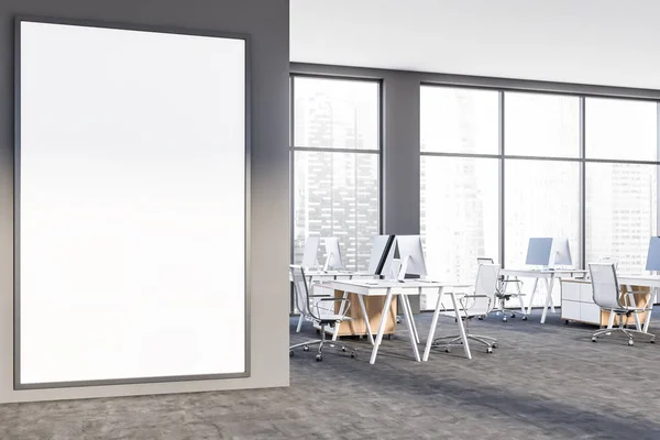 Gray open space office with mock up poster — Stock Photo, Image