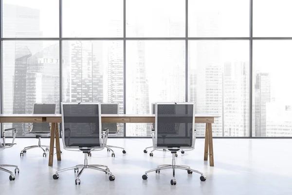 Black chair panoramic conference room interior — Stock Photo, Image