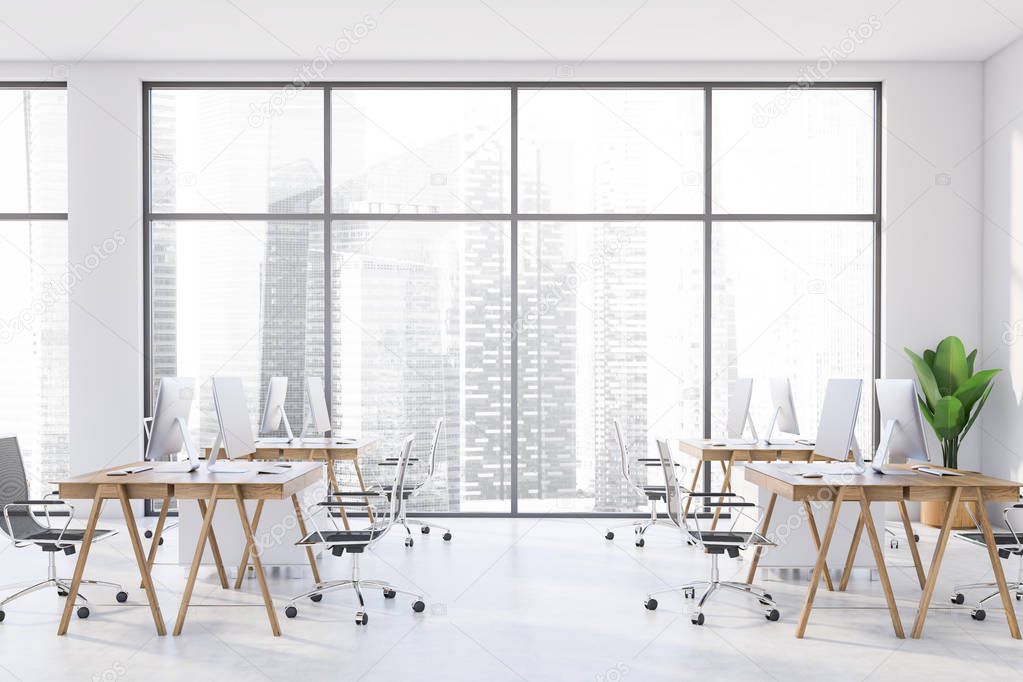 Panoramic white office with cityscape