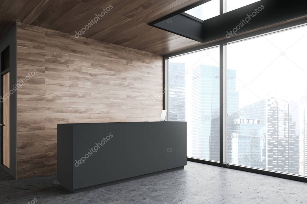 Reception counter in modern panoramic office