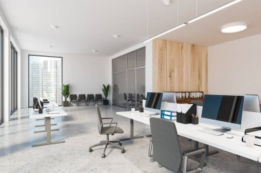 Beyaz açık alan ofisi, toplantı odası ve salon
