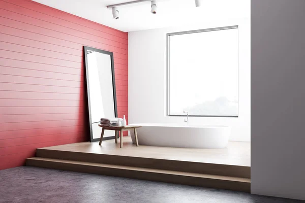 White and red bathroom corner with tub